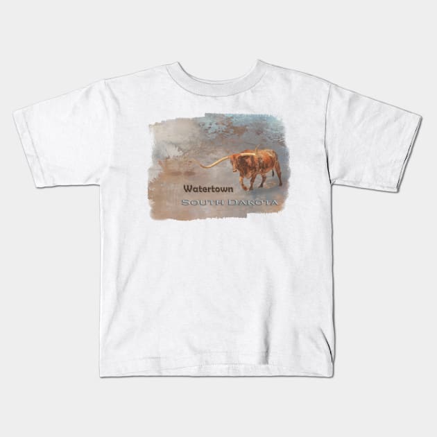 Longhorn Bull Watertown South Dakota Kids T-Shirt by Elisabeth Lucas